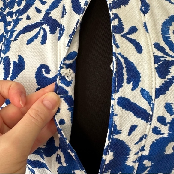 Chico's Indigo Ink Alicia Blue White Ikat Print Jacket Blazer - Picture 5 of 16